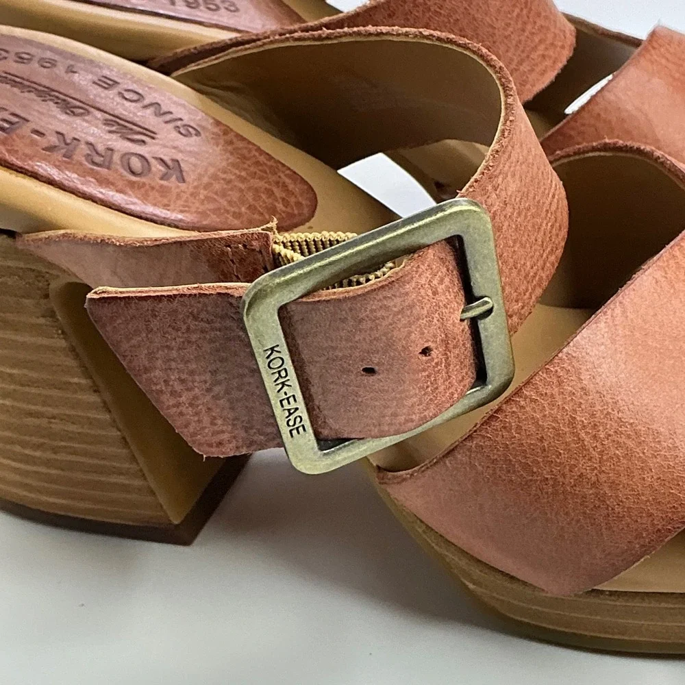 Kork-Ease Brown Leather Platform Sandal Women Size 9M Block Heel Slide K70428